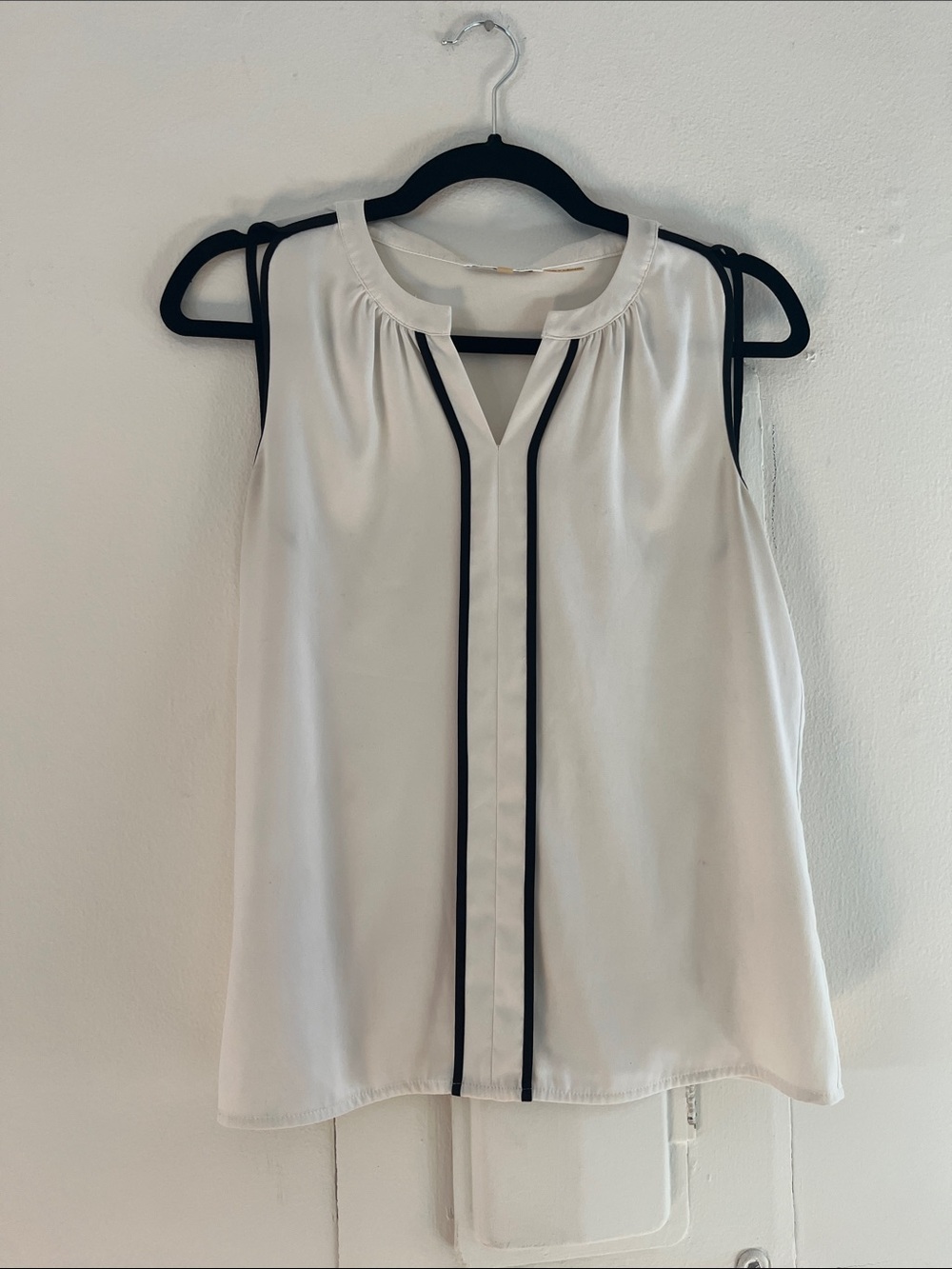 Calvin Klein White Sleeveless Blouse with Black Trim